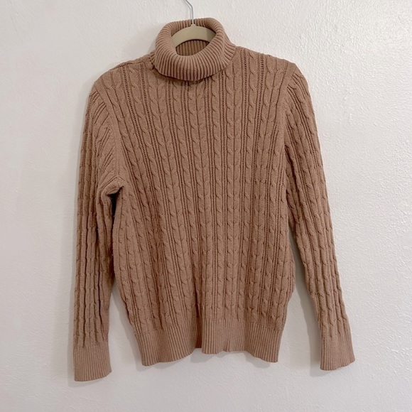 St John’s Bay Knit Cotton Blend Long Sleeve Camel Turtleneck Sweater Size XL - Picture 1 of 2